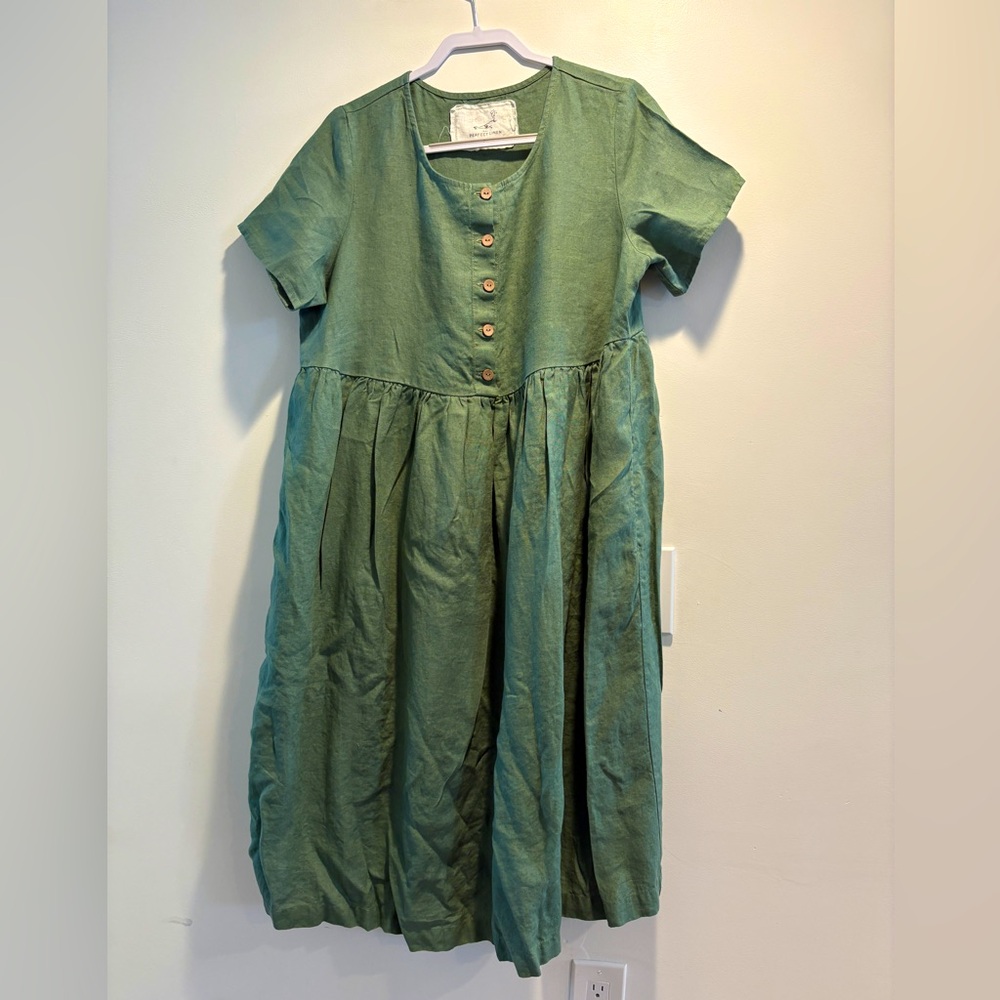 Not Perfect Linen Vintage Green Mama Dress - XL